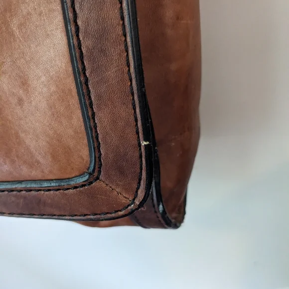 Fossil Two Tone Brown Leather Briefcase Messenger Tote Large Laptop Bag - Picture 6 of 8